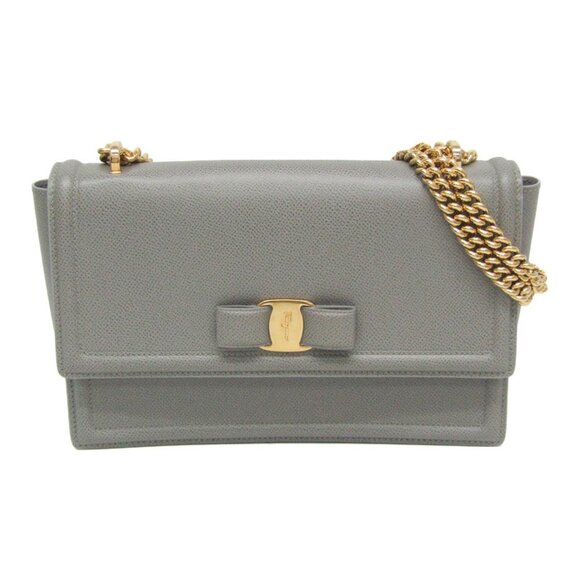 Salvatore Ferragamo Handbags - SALVATORE FERRAGAMO Gray Leather Shoulder Bag